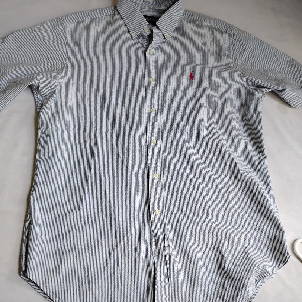 Ralph Lauren Shirt Large Seersucker Button Down Pony Preppy Beach Cotton